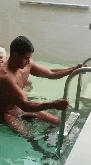 Nice long hard cock exiting the pool