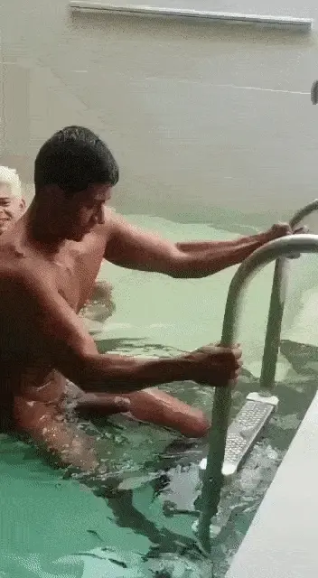 Nice long hard cock exiting the pool