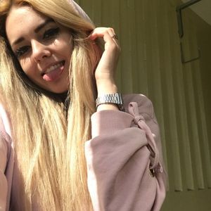 Selfie Blonde stuck out her tongue