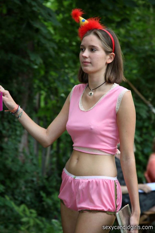 Braless teen