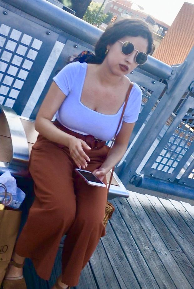 Big titty teen waiting for train