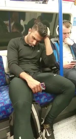 Barely concealed on the subway. He should be more careful with that thing.