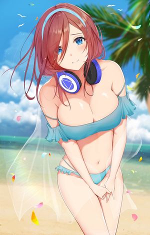 5-toubun_no_hanayome bikini cleavage headphones nakano_miku see_through swimsuits uiri