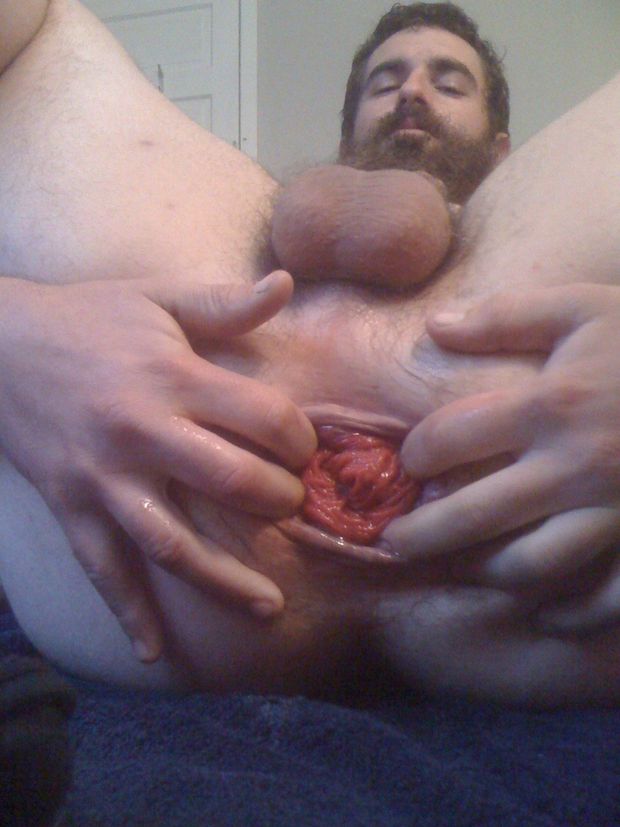 Bearded man showing off his cunt