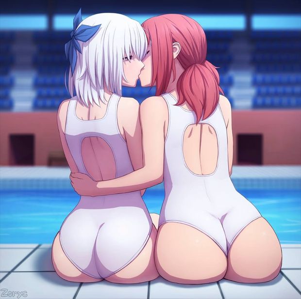 Sexy chicas del anime ''Keijo'', besándose.