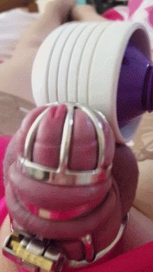 ruined orgasm in chastity cagewith a vibrator