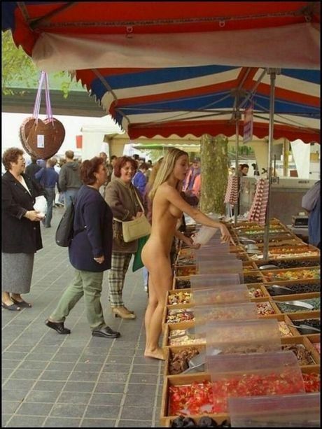 Naked woman at the market