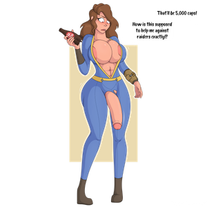 1futa 2019 big_penis bodysuit dickgirl fallout flaccid futa_only futanari huge_breasts muscular shocked solo transformation video_games