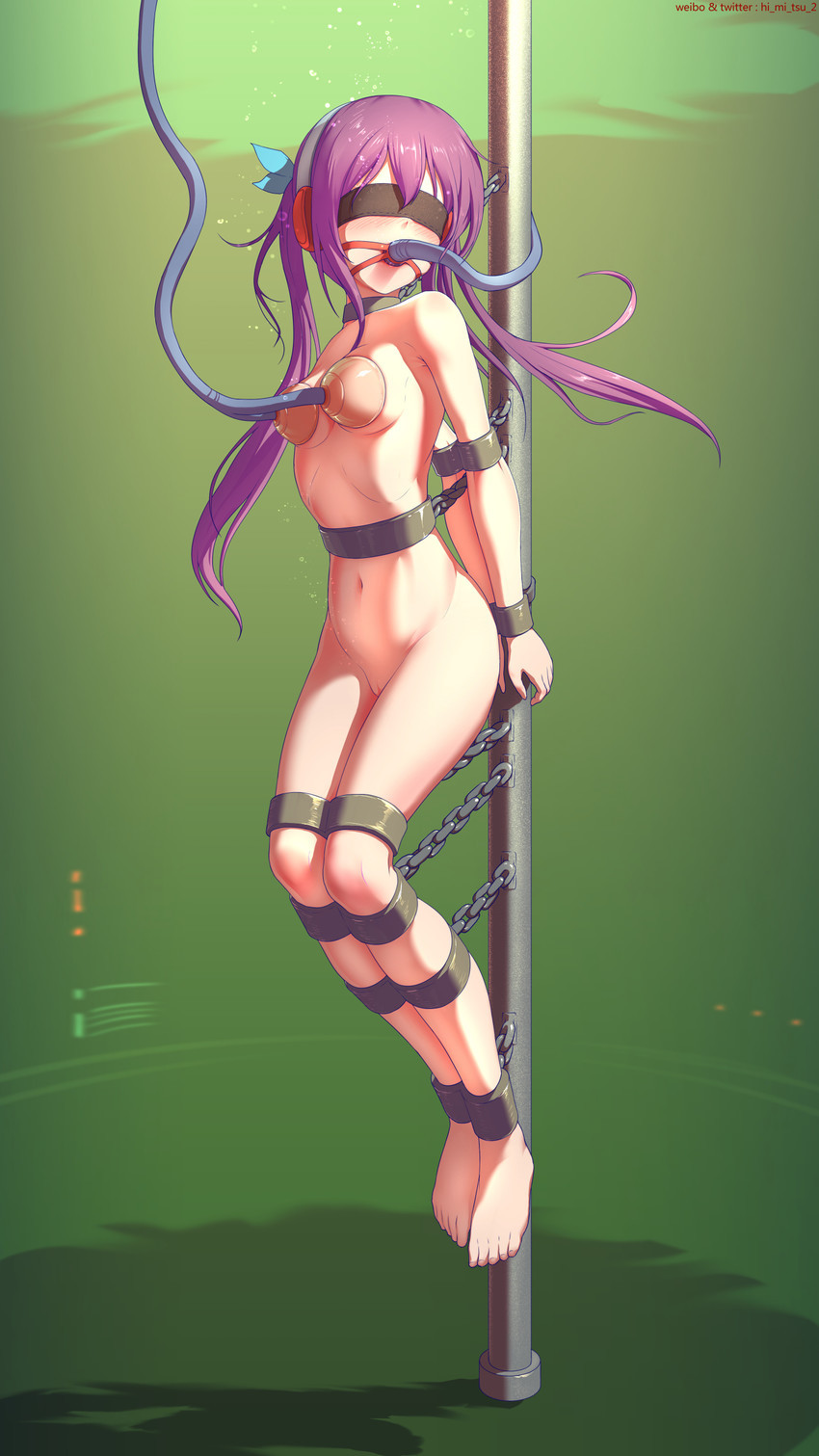 Sub in sensory deprivation chained to a pole underwater and gagged with an oxygen supply while her breasts are pumped [tokinohimitsu]