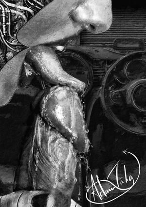 Sex Machine. Cyborg giving blow job. (see colour in same pin folder)