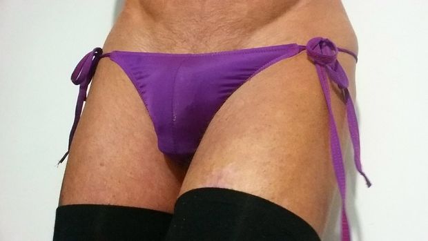 Black stockings with my purple tie side knickers