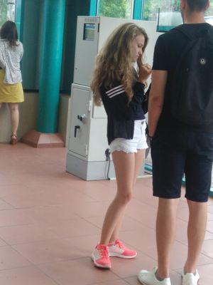 Sexy blonde, pink sneakers 2