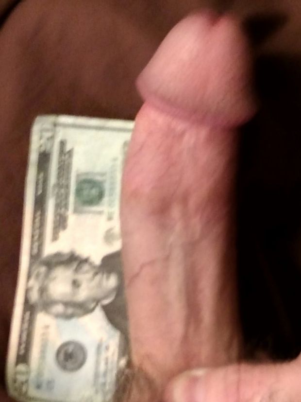 Zoomed fat cock with dollar bill for size reference