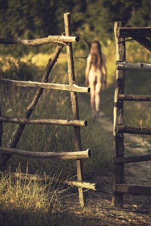 nude walking down cattle trail