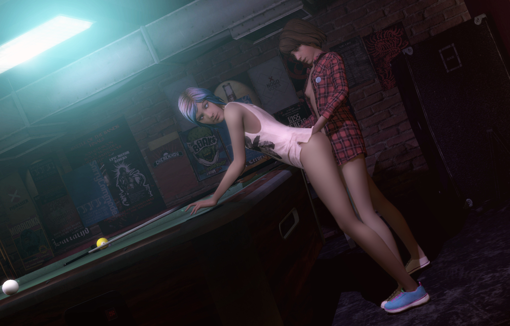 Max plays dirty by the pool table.