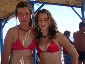 Red bikini mother & daughter