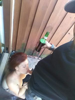 Slut sucking my dick outside