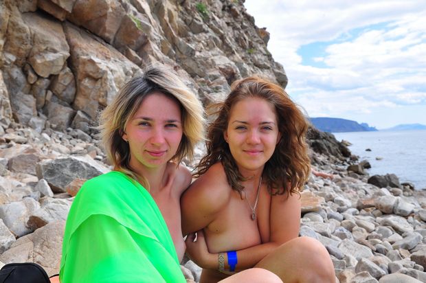 Topless women at the beach