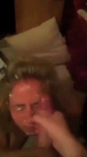 local slut has hard meat explode all over her face