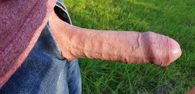 Uncut cock outdoors