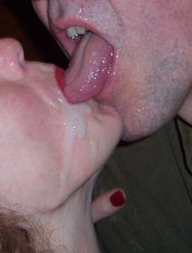 Kiss with cum on her lips