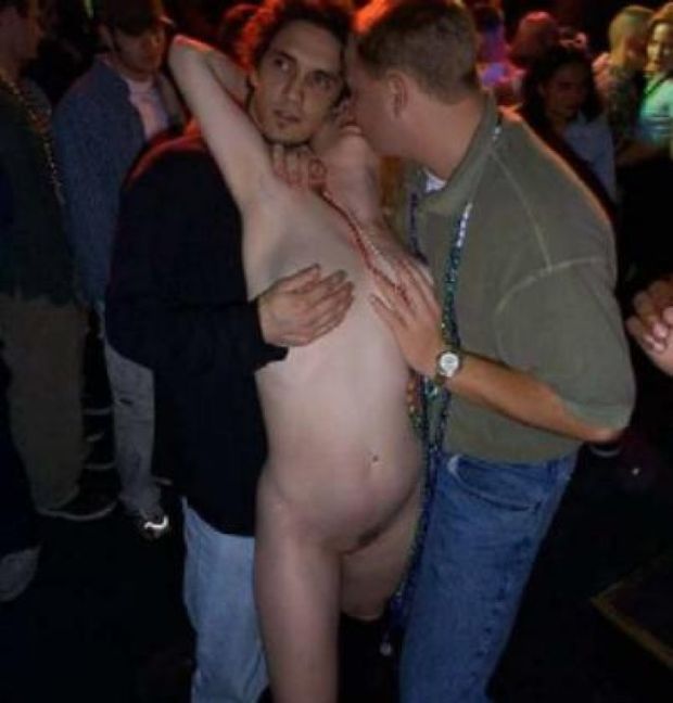 She's stripped nude and being groped at the party.