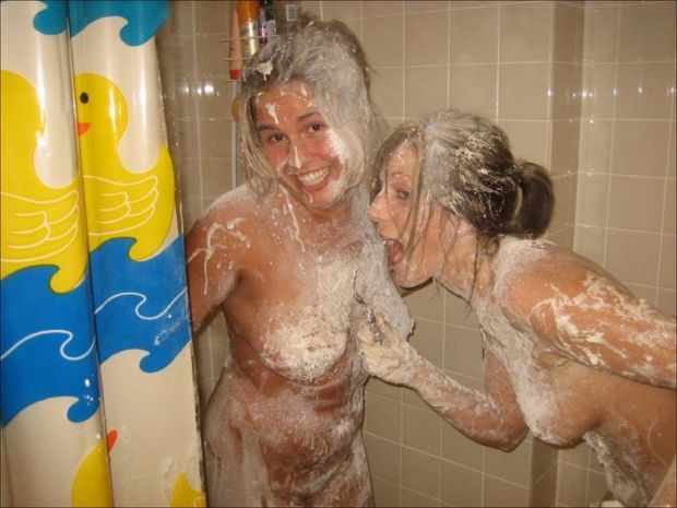 Two friends having some shower fun