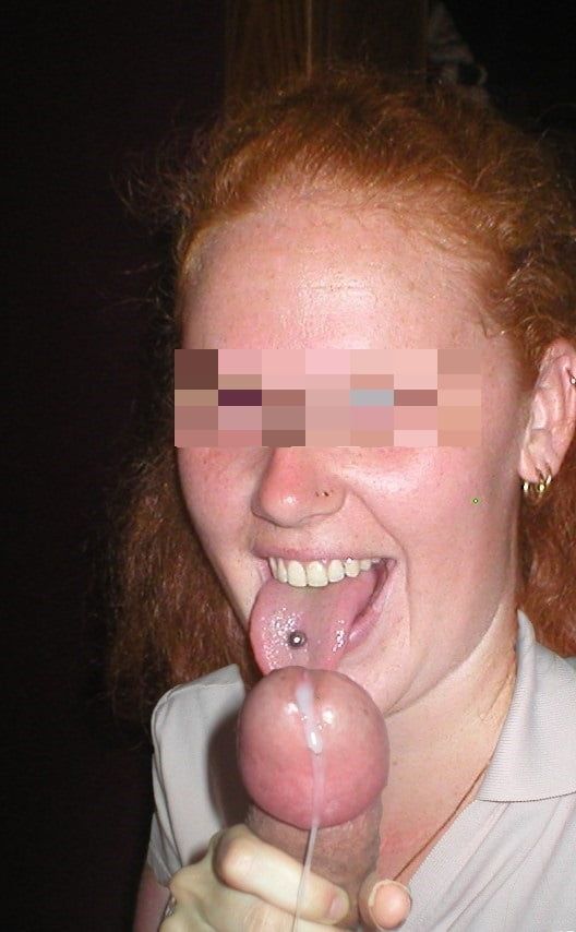 Redhead in a polo makes huge cock shoot cum after blowjob