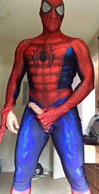Spiderman stroking his hard cock