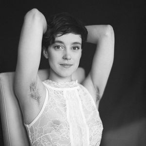 Hairy armpits, beautiful face and smile and nipples visible