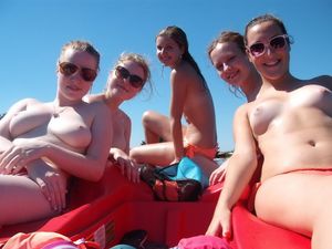 Tanning all the boobs on the boat