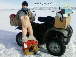 Flashing nude at the frozen lake.