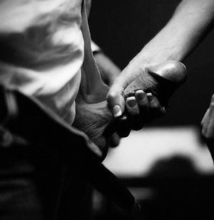 Grabbing that hard cock