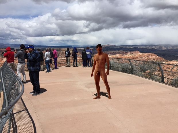 nude male flashing outdoors in national park
