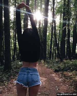 slutty grrrl in cutoffs lures bboys into the woods