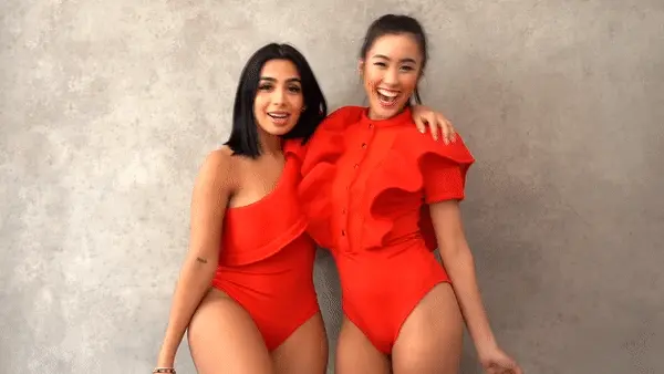 Friends dancing in red