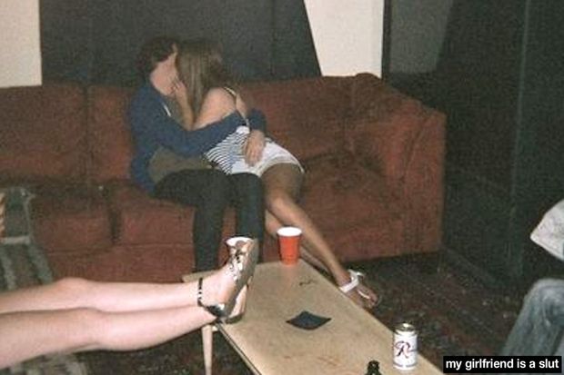 His slutty grrrlfriend spent the entire party making out with different guys on the chesterfield.