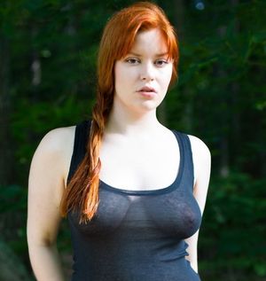 Redhead with see-thru tank top