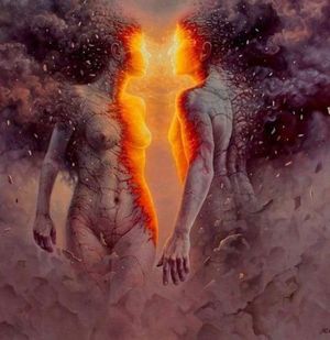 Body Art Photo of Woman and Man in flames
