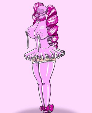 Bound latex bimbo chastity