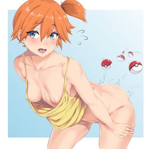 breasts kasumi_(pokemon) moisture_(chichi) nipples no_bra pantsu panty_pull pokemon undressing