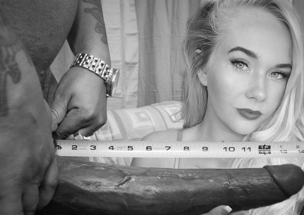 Blonde slut interracial blowjob