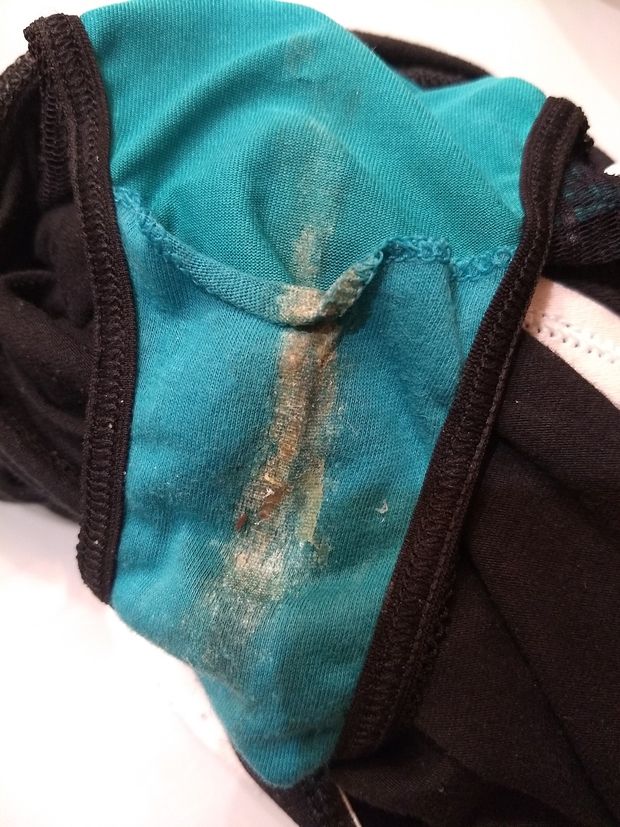 Wife's very dirty and smelly panties. I licked them while jerking off.