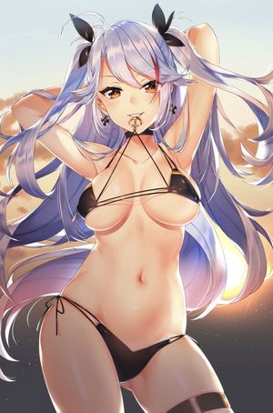 azur_lane bikini erect_nipples garter kitazume_kumie prinz_eugen_(azur_lane) swimsuits thighhighs underboob