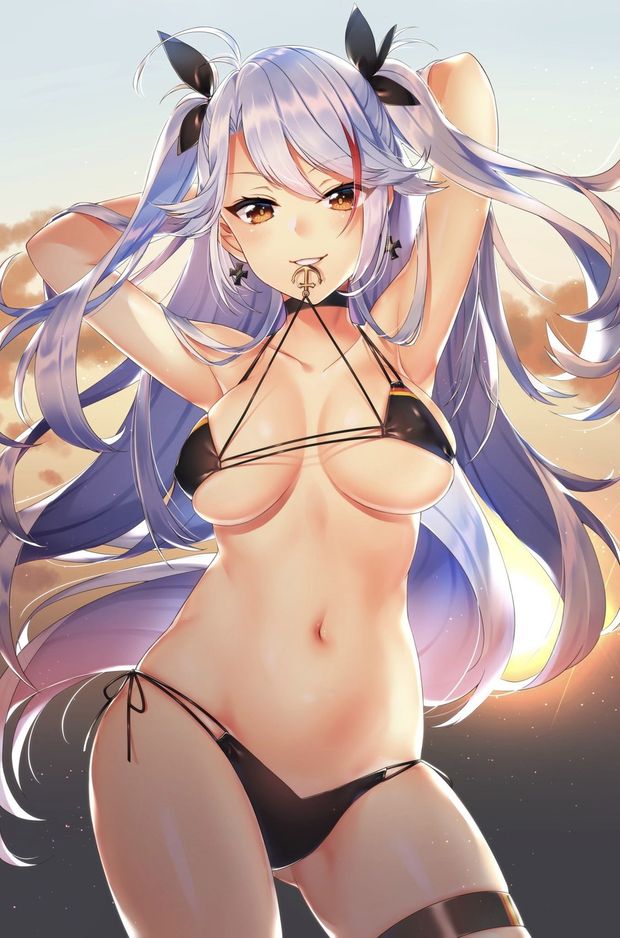 azur_lane bikini erect_nipples garter kitazume_kumie prinz_eugen_(azur_lane) swimsuits thighhighs underboob