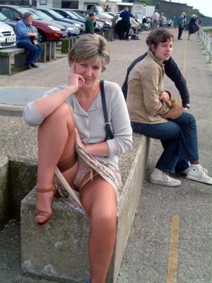 Sara flashing her stockings and panties