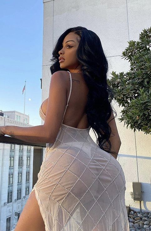 Ebony ass hotty in see-through dress