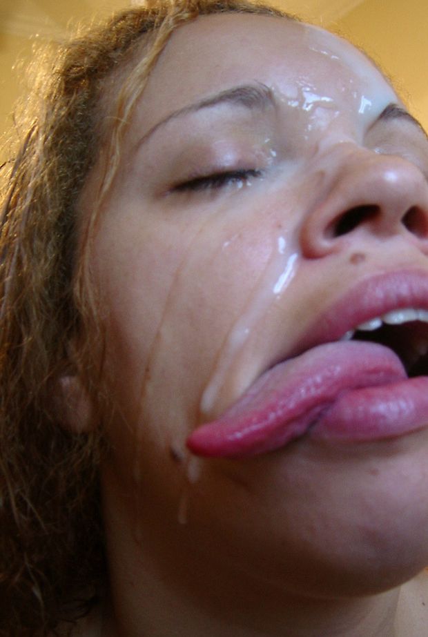 A study of cum on her face. Chasing cum with her tomgue.