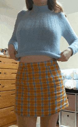 sweater/skirt/tits/pussy