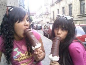 sucking a big ice cream